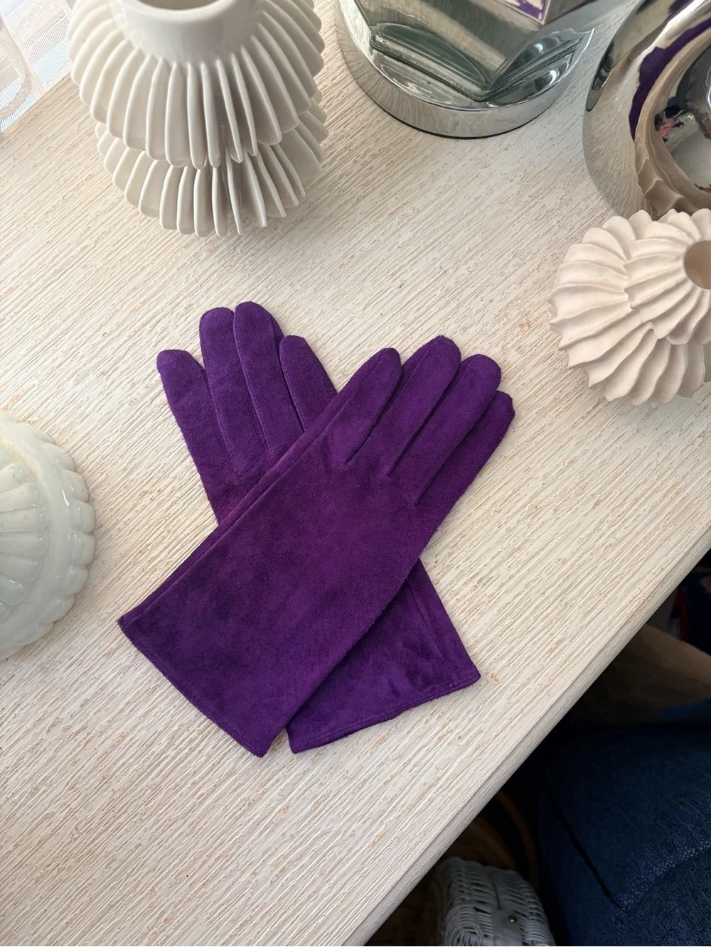 VTG Dents Purple Suede Gloves Size L